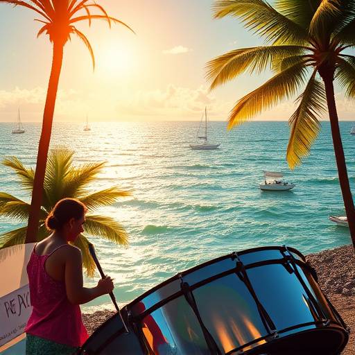 Album cover art featuring vibrant Caribbean colors and a steel drum.