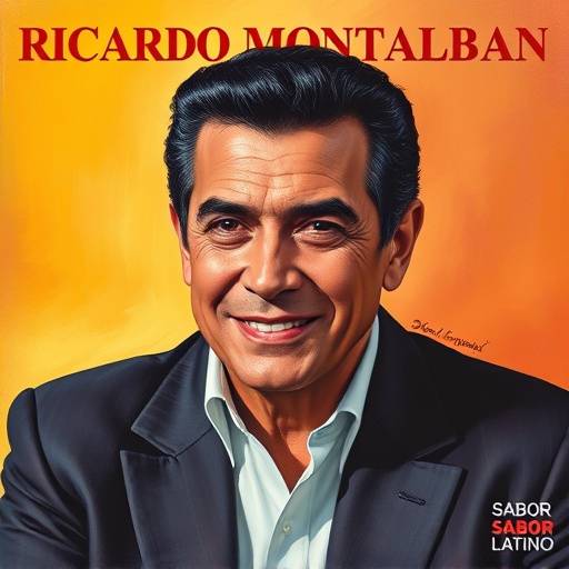 Album cover for 'Sabor Latino' by Ricardo Montalban. Features vibrant colors and a portrait of Ricardo.