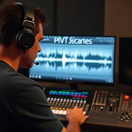 Mastering engineer working on audio waveforms