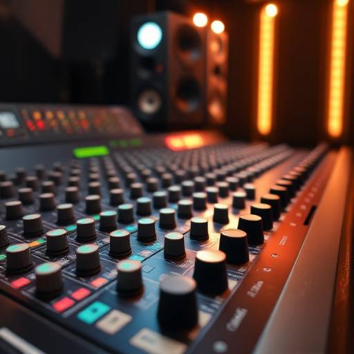 Mixing console with faders and knobs