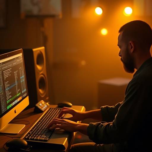 Musician composing music on a computer
