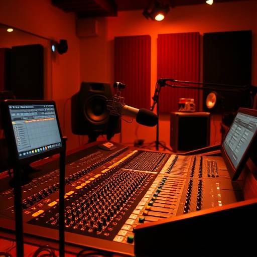 Screenshot of the recording session for the 'Tropical Adventures' podcast, showing mixing consoles and microphones.
